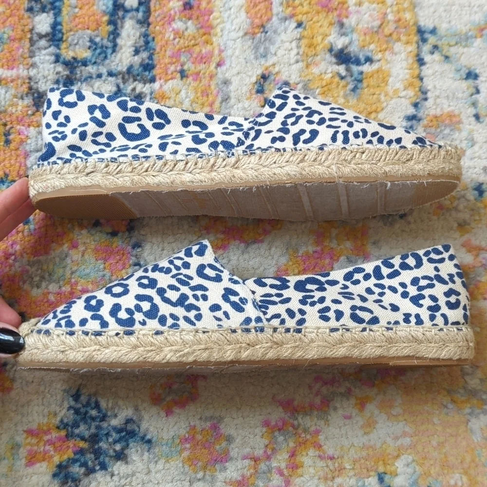 Sam Edelman Verona Leopard Print Canvas Slip On Espadrille Flats Cream Navy 8.5
